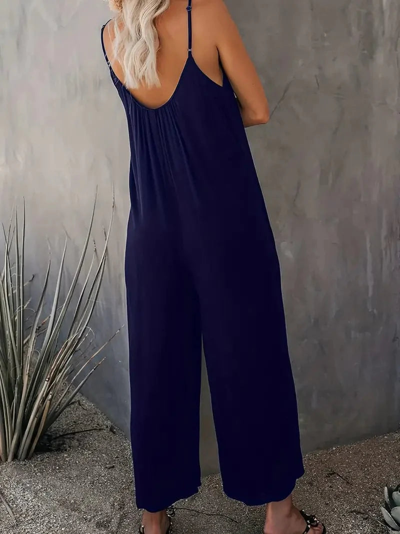 MsDressly Jumpsuits Boho Spaghetti Ruched Sleeveless Wide-Leg Jumpsuit