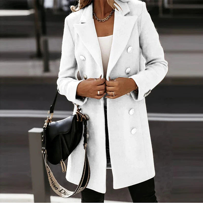 Women's Winter Coat Long Overcoat Double Breasted Lapel Pea Coat Thermal Warm Windproof Trench Coat with Pockets Fall Outerwear Long Sleeve Black Khaki White