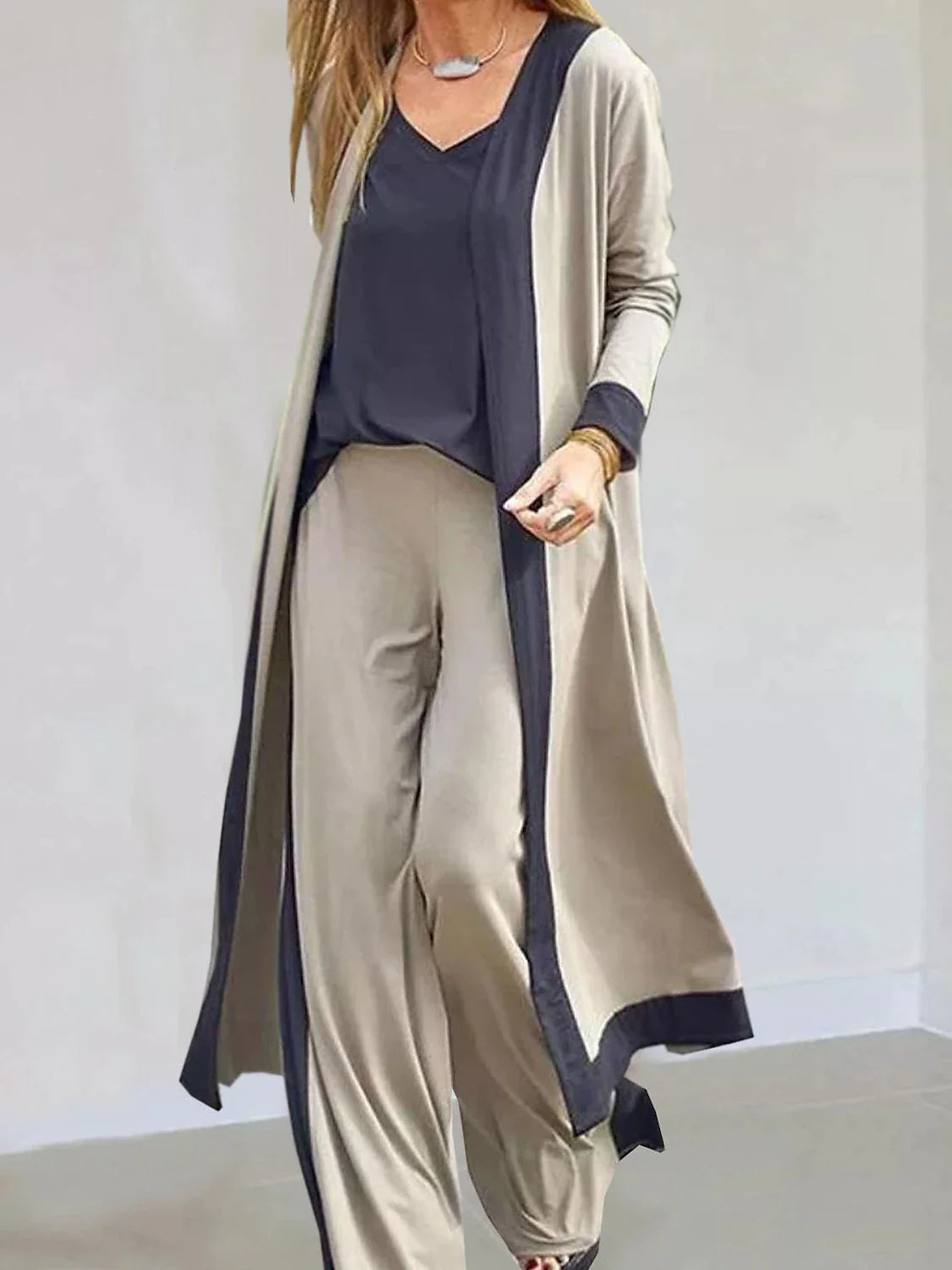 Women's Lounge Sets 3-Piece Sweatsuit Outfits Soft Vest Long Sleeve Open Front Cardigan Top Hight Waist Trouser Pant