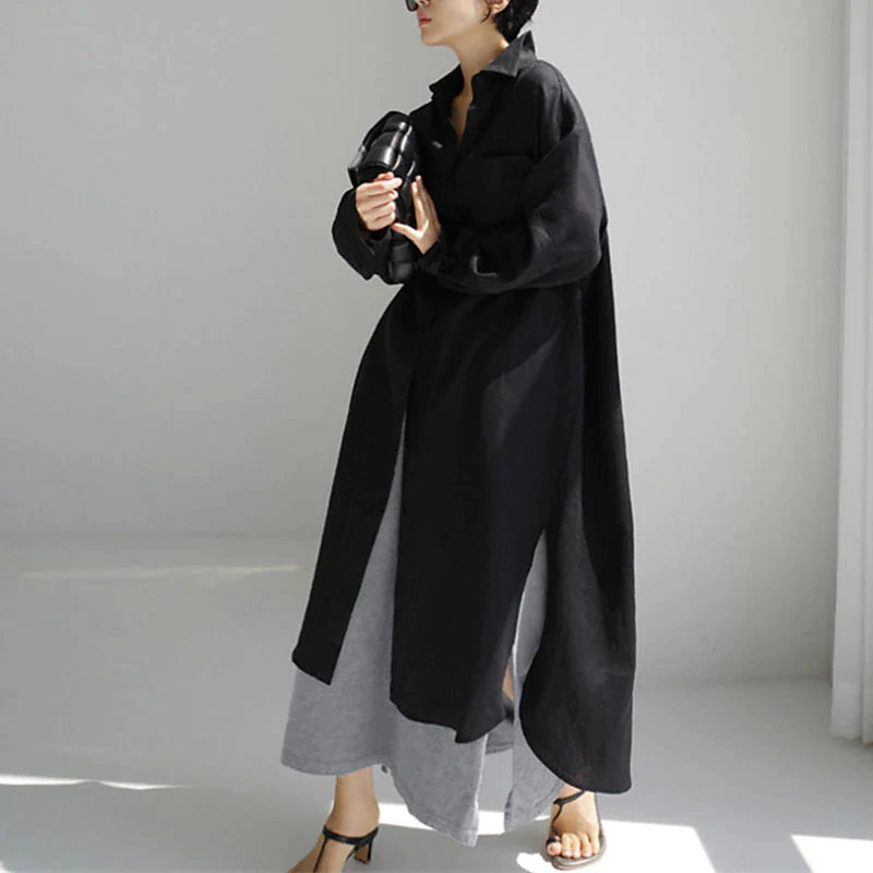 Women's Shirt Dress Casual Dress Linen Dress Maxi long Dress Winter Dress Daily Holiday Polyester Casual Mature Shirt Collar Button Up Zipper Long Sleeve Summer Spring Fall 2023 Loose Fit Black Navy