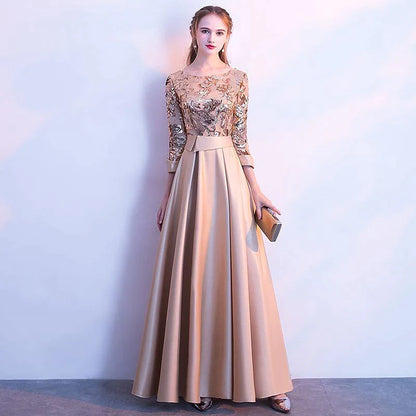 Women's Silver Sequin Dress Rose Gold Dress Prom Dress Party Dress Sparkly Dress Swing Dress Maxi long Dress Silver Champagne Dark Blue 3/4 Length Sleeve Color Block