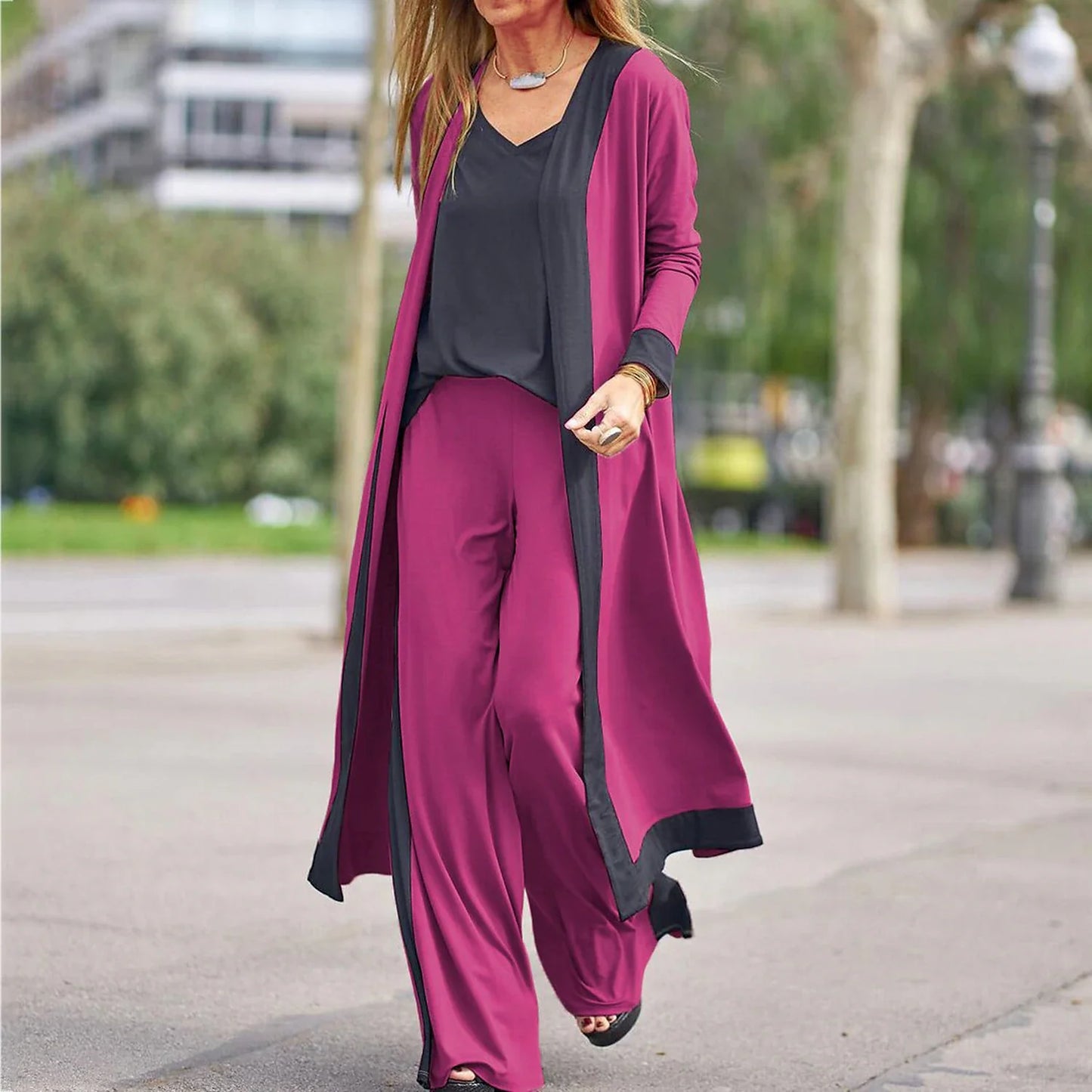 Women's Lounge Sets 3-Piece Sweatsuit Outfits Soft Vest Long Sleeve Open Front Cardigan Top Hight Waist Trouser Pant