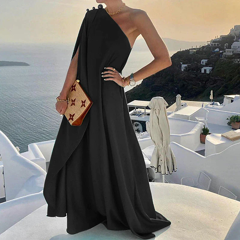 Women's Party Dress Holiday Dress Swing Dress Long Dress Maxi Dress Black Pink Red Sleeveless Pure Color Cold Shoulder Summer Spring Fall One Shoulder Party Party Birthday Evening Party 2023 S M L XL