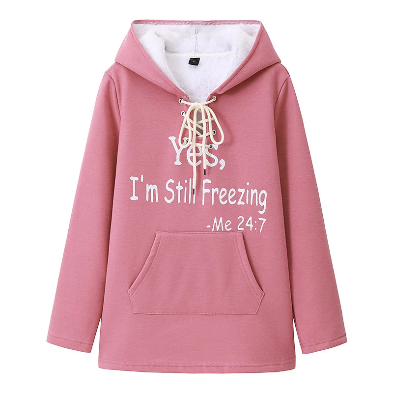 Women's Hoodie Sweatshirt Pullover Sherpa Fleece Lined Letter Warm Fuzzy Print Drawstring Front Pocket Light Pink Black Pink Casual Sports Hoodie Long Sleeve Top Micro-elastic Fall & Winter