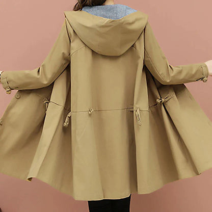 Women's Trench Coat Long Coat Winter Warm Hooded Coat Windproof Warm Overcoat Fall Warm Casual Jacket Long Sleeve Dark Grey Black Khaki