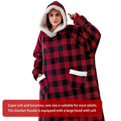 Women's Pink Wearable Blanket Hoodie Blanket Pajama Loungewear Grid / Plaid Pure Color Warm Plush Comfort Home Christmas Fleece Gift Hoodie Long Sleeve Pocket Fall Winter Lake blue Black