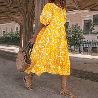 Women's Casual Dress Swing Dress Long Dress Maxi Dress Polka dot-black Wave point-red Polka dot-yellow Short Sleeve Floral Ruffle Summer Spring Crew Neck Fashion Loose Fit 2023 S M L XL XXL 3XL 4XL