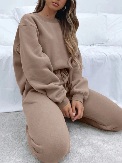 Women's Pink Lounge Sets 2 Pieces Sweatshirt and Joggers Pure Color Fashion Casual Comfort Street Daily Date Polyester Warm Crew Neck Long Sleeve Pant Fall Winter Black White