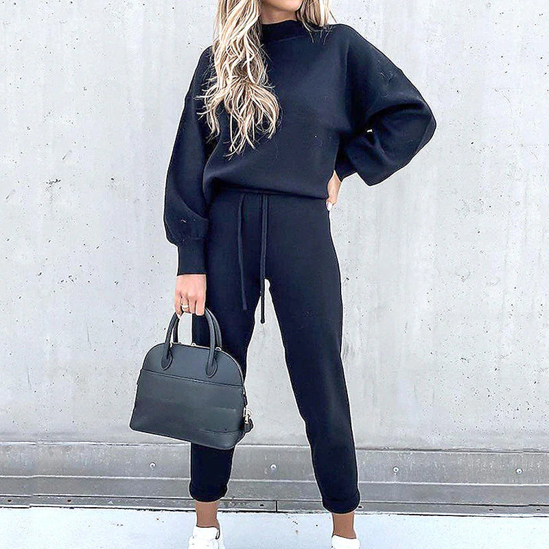 Women's Sweatshirt Tracksuit Pants Sets Plain Black White Pink Drawstring Long Sleeve Sports Outdoor Casual Active Basic Turtleneck Crew Neck Regular Fit Fall & Winter