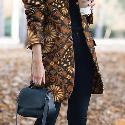 Women's Trench Coat Retro Print Overcoat Winter Pea Coat Fall Stand Collar Outerwear Windproof Warm Modern Casual Trendy Jacket Long Sleeve White Dark Navy Dusty Blue