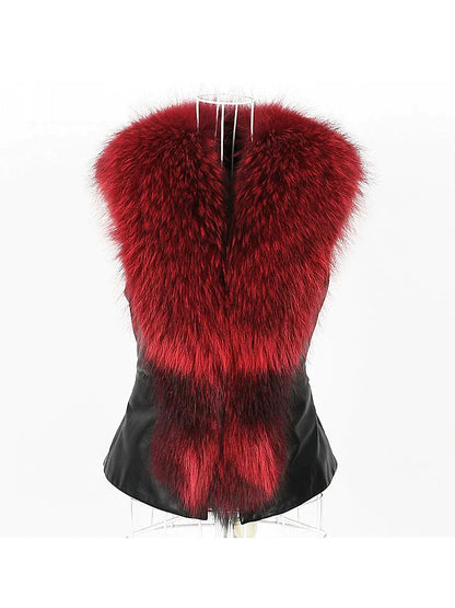 Women's Faux Leather Jacket Vest Faux Fur Coat Windproof Warm Street Daily Wear Vacation Going out Fur Collar Open Front V Neck Street Style Color Block Regular Fit Outerwear Long Sleeve Fall Winter