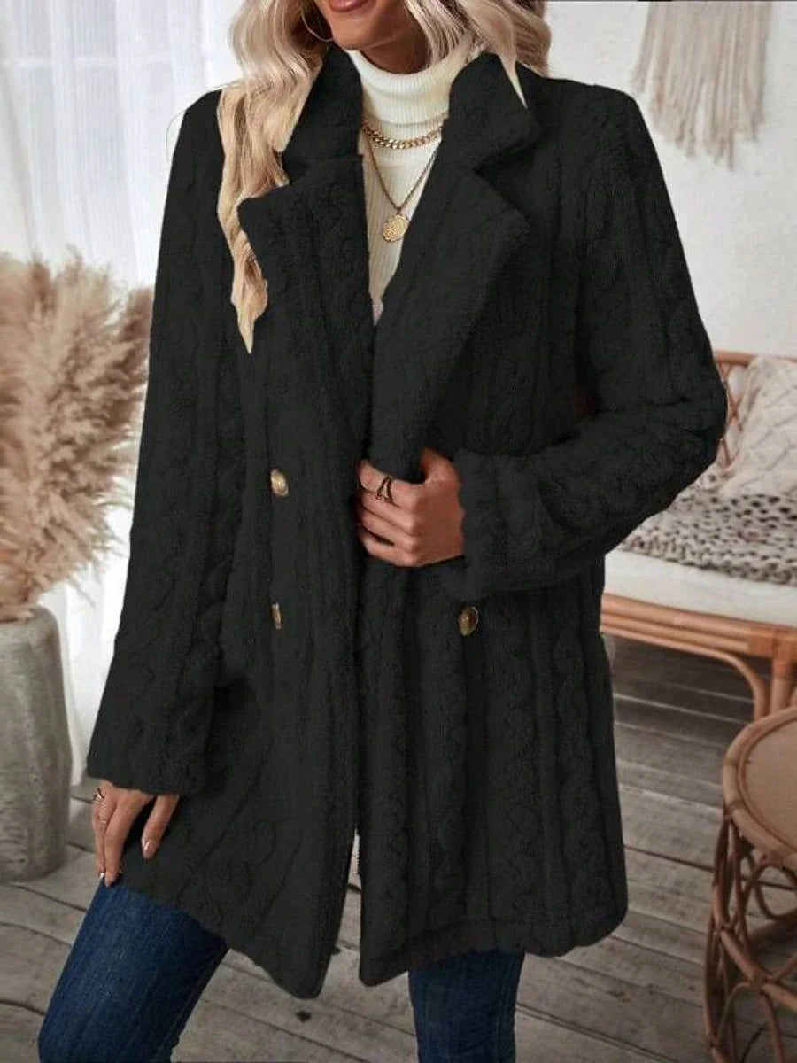 Women's Teddy Coat Fleece Sherpa Jacket Double Breasted Lapel Flannel Winter Coat Fall Windproof Thermal Warm Cream Heated Jacket Outerwear Long Sleeve Fall Black Apricot