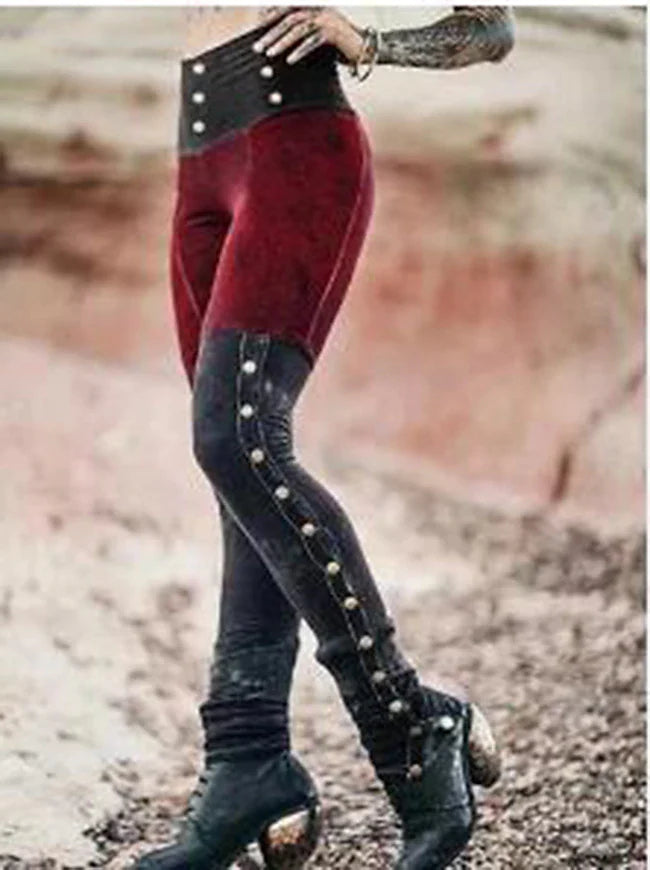 Women's Tights Leggings Ankle-Length Cotton Blend Micro-elastic Mid Waist Fashion Valentine's Day Halloween Red Blue S M