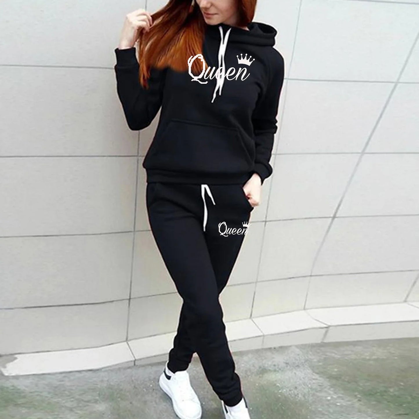 Women's Hoodie Tracksuit Pants Sets Letter Black Pink Wine Print Drawstring Long Sleeve Outdoor Casual Warm Sports Hooded Regular Fit Fall & Winter