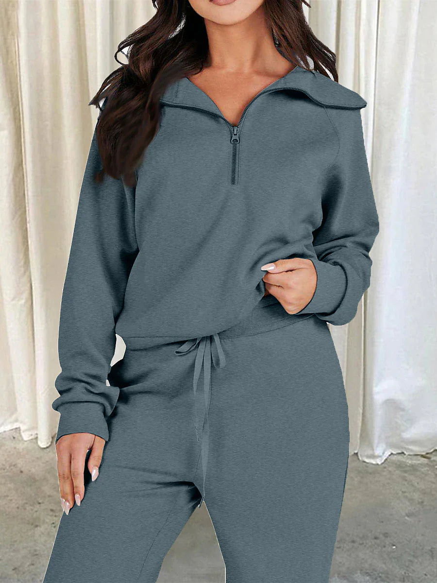 Women's Loungewear Sets Pure Color Casual Comfort Home Street Daily Polyester Breathable Lapel Long Sleeve Pullover Pant Pocket Fall Winter Lake blue Black