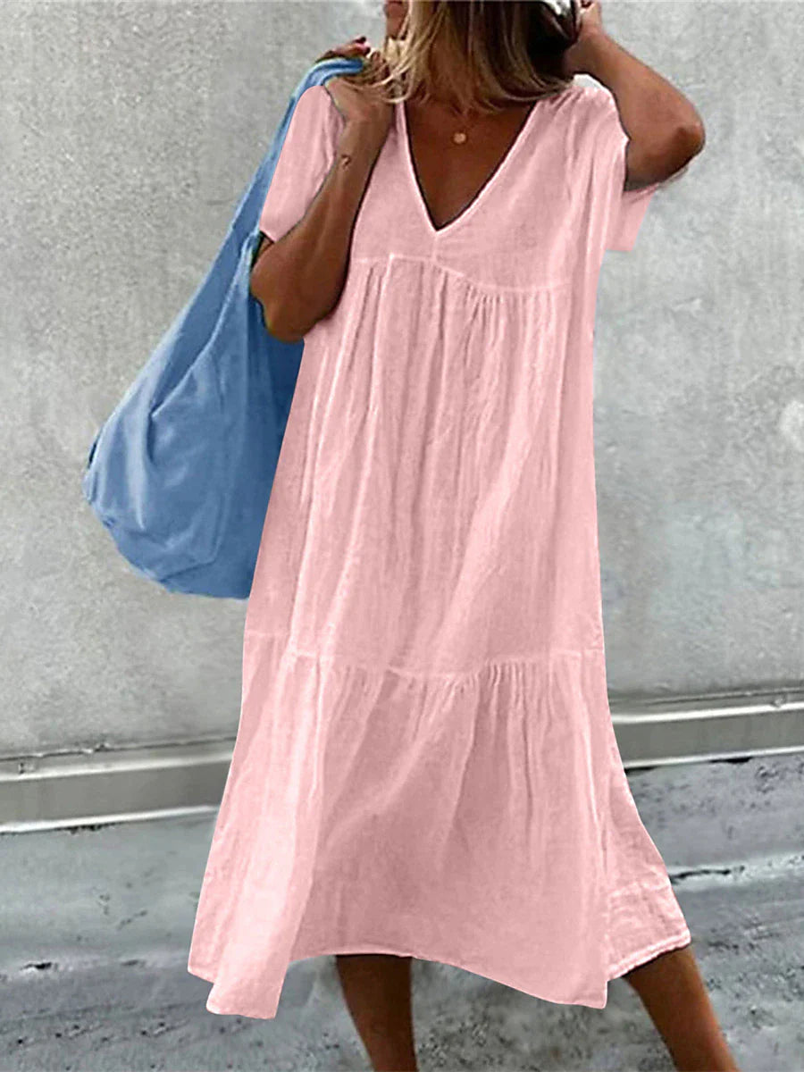 Women's Summer Dress Plain Dress Plain Ruched Patchwork V Neck Midi Dress Basic Modern Outdoor Daily Short Sleeve Loose Fit Black White Pink Summer Spring S M L XL XXL