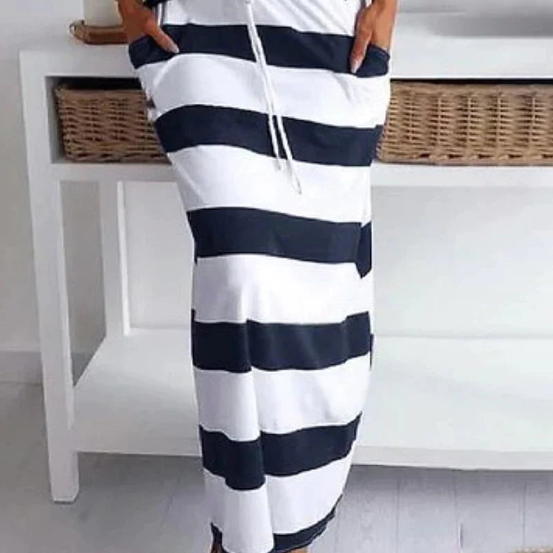 Women's Casual Dress Floral Dress Long Dress Maxi Dress Navy Blue Half Sleeve Striped Lace up Summer Spring One Shoulder Basic Summer Dress Spring Dress 2023 S M L XL XXL 3XL