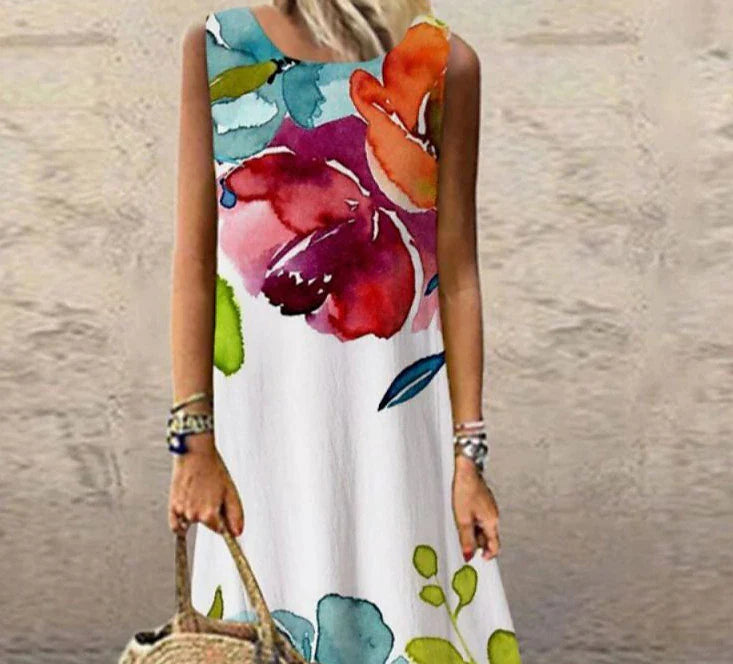 Women's Casual Dress Shift Dress Long Dress Maxi Dress Rainbow Sleeveless Floral Print Fall Spring Summer Crew Neck Fashion Daily 2023 S M L XL XXL 3XL