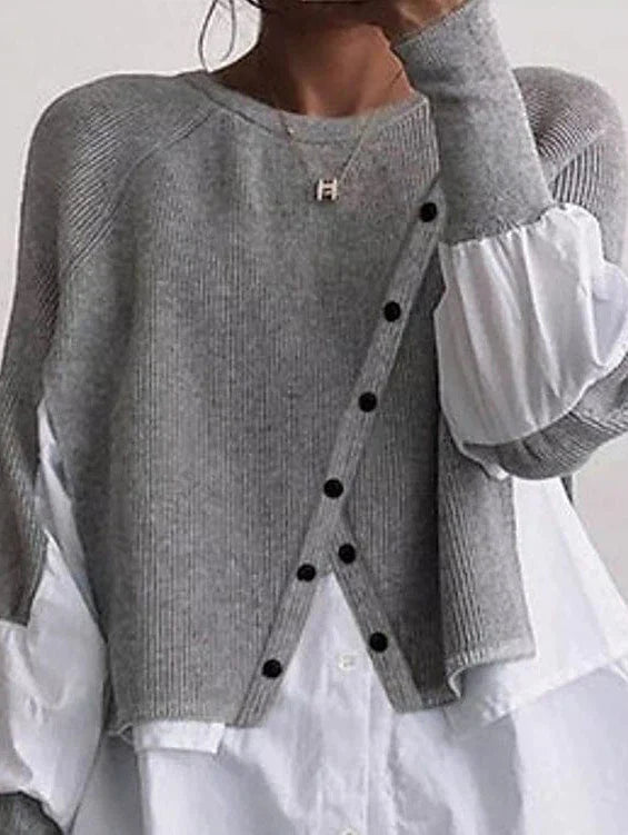 Stylish Gray Crochet Knit Pullover Sweater for Women