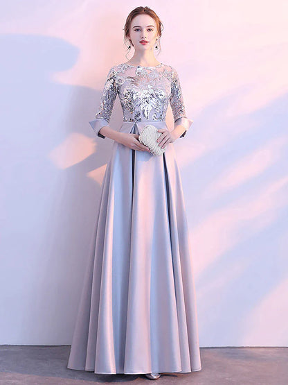 Women's Silver Sequin Dress Rose Gold Dress Prom Dress Party Dress Sparkly Dress Swing Dress Maxi long Dress Silver Champagne Dark Blue 3/4 Length Sleeve Color Block