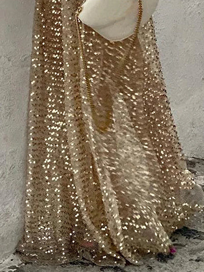 Women's Skirt Maxi Sparkly Golden Skirts Sparkle Sequins Elegant Party Evening Fall Winter M L XL