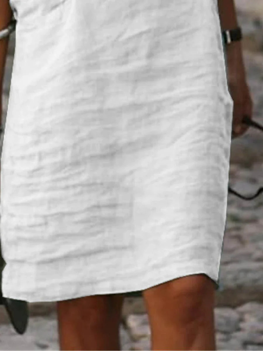 Women's Cotton Linen Dress Casual Dress Shift Dress Mini Dress Cotton Blend Basic Classic Outdoor Daily Vacation V Neck Ruffle Basic Half Sleeve Summer Spring Fall 2023 Regular Fit White Plain S M L