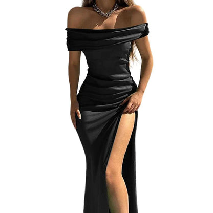 Women‘s Little Black Dress Prom Dress Party Dress Long Dress Maxi Dress Black Wine Blue Sleeveless Ruched Summer Spring Fall Off Shoulder Fashion Wedding Guest Black Cocktail Dress