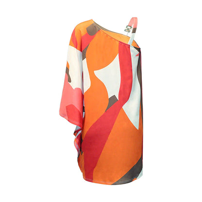 Women's Casual Dress Shift Dress Mini Dress White Orange Long Sleeve Floral Print Summer Spring One Shoulder Fashion Vacation Fall Dress Summer Dress Loose Fit 2023 S M L XL XXL