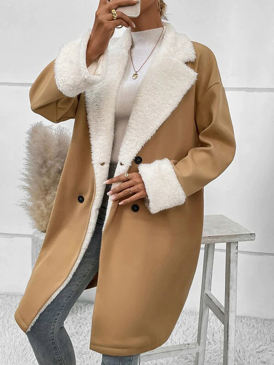 Women's Winter Coat Fleece Lined Teddy Coat Shearling Coat Long Sherpa Jacket Warm Windproof Double Breasted Outerwear Long Sleeve Fall Khaki S M L XL 2XL