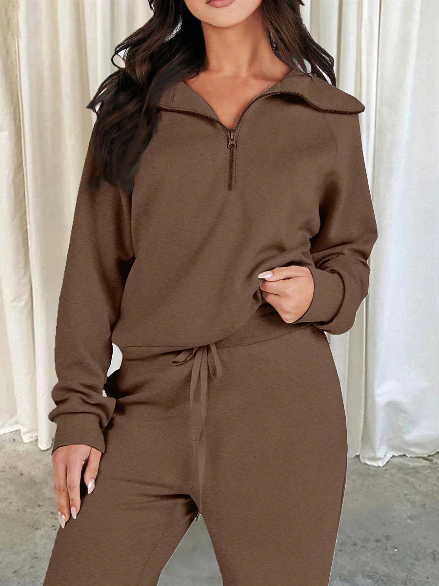 Women's Loungewear Sets Pure Color Casual Comfort Home Street Daily Polyester Breathable Lapel Long Sleeve Pullover Pant Pocket Fall Winter Lake blue Black