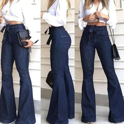 Women‘s Flare Jeans Bootcut Full Length Denim Faux Denim Micro-elastic Mid Waist Fashion Work Casual Black Blue S M