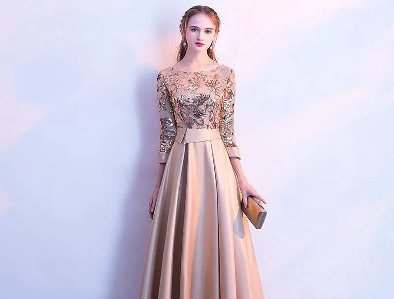 Women's Silver Sequin Dress Rose Gold Dress Prom Dress Party Dress Sparkly Dress Swing Dress Maxi long Dress Silver Champagne Dark Blue 3/4 Length Sleeve Color Block