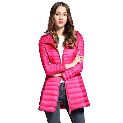 Women's Hoodie Jacket Sports Puffer Jacket Hiking Down Jacket Winter Outdoor Thermal Warm Packable Windproof Breathable Outerwear Windbreaker Trench Coat Hunting Ski / Snowboard Fishing Navy Wine