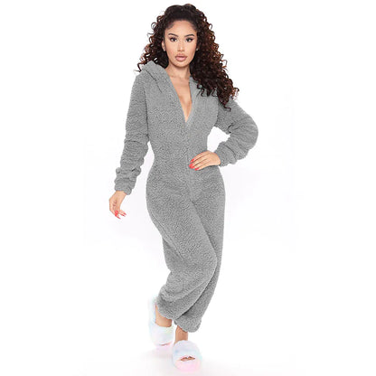 Women's Flannel Adult Onesies Onesie Pajamass Pajama for Adult Jumpsuits Nighty Pure Color Simple Comfort Party Home Christmas  Warm Gift Hoodie Long Sleeve Fall Winter Black