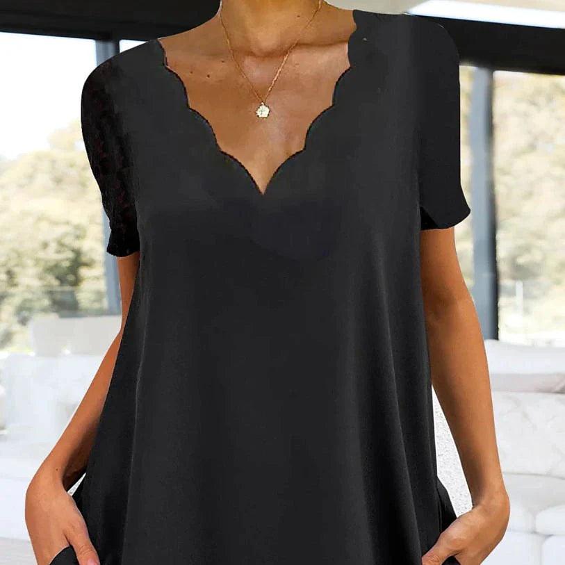 Women's Casual Dress Summer Dress Mini Dress Black Short Sleeve Pure Color Lace Summer Spring Scalloped Neck Fashion Vacation 2023 S M L XL XXL 3XL