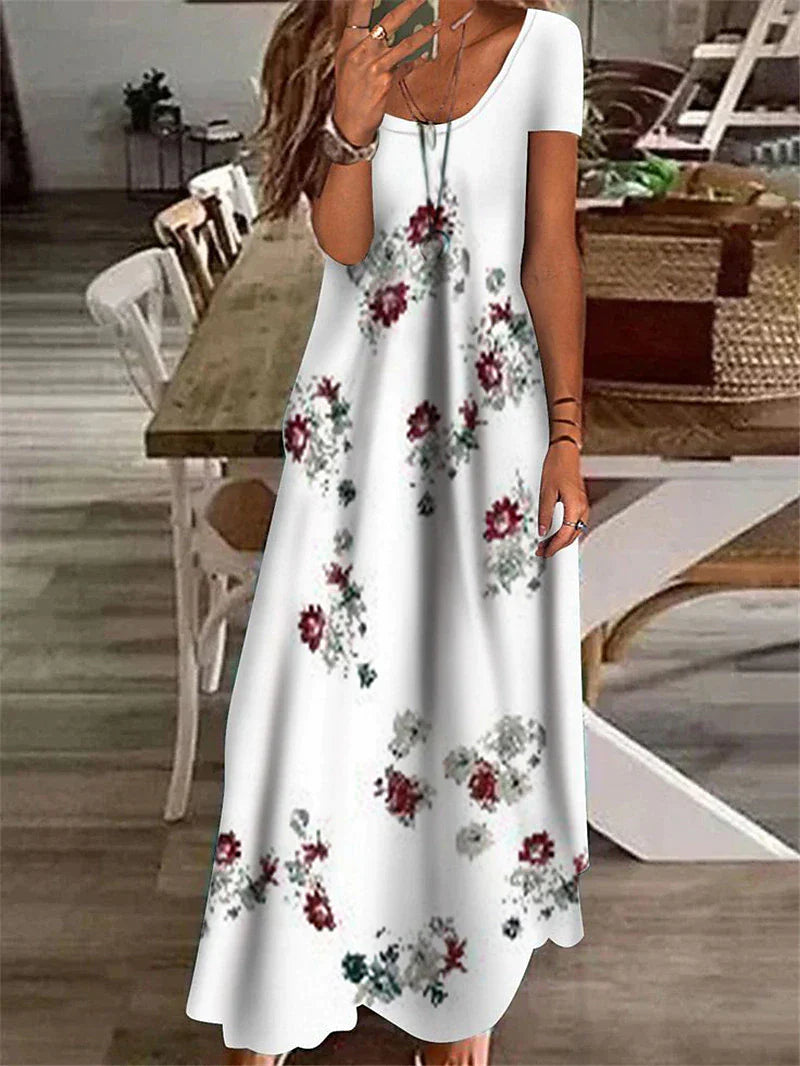 Women's Casual Dress Shift Dress Long Dress Maxi Dress White Blue Green Short Sleeve Floral Print Spring Summer Crew Neck Basic Daily Vacation Summer Dress 2023 S M L XL XXL 3XL