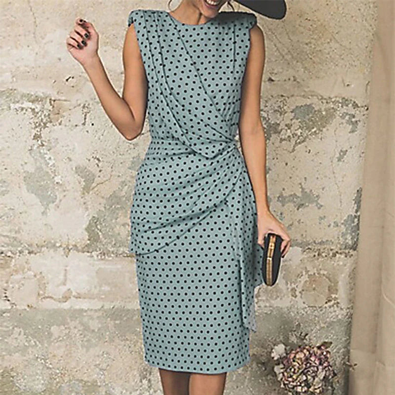 Women's Sheath Dress Knee Length Dress White Pink Red Light Blue Sleeveless Polka Dot Print Ruched Spring Summer Round Neck Elegant Casual Vintage Party 2023 S M L XL XXL 3XL / Sexy