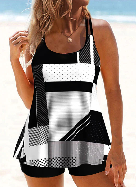 Women's Swimwear Tankini 2 Piece Plus Size Swimsuit 2 Piece Printing Floral Striped Black Pink Blue Dark Gray Gray Tank Top High Neck Bathing Suits Sports Summer