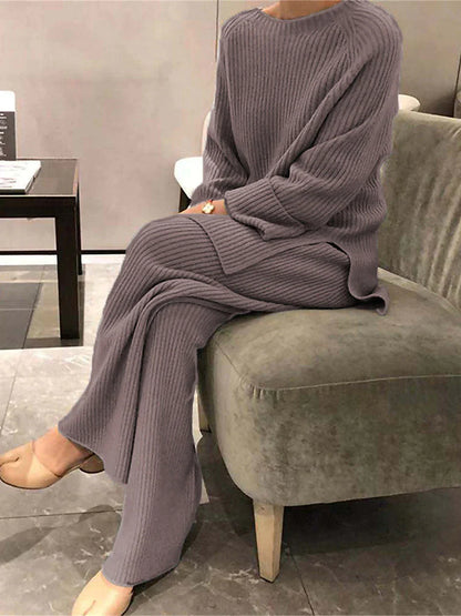 Women's Knit Pajamas Sets Pure Color Casual Comfort Home Daily Bed Knit Warm Breathable Crew Neck Long Sleeve Sweater Pant Fall Winter Black Wine