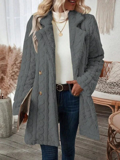 Women's Teddy Coat Fleece Sherpa Jacket Double Breasted Lapel Flannel Winter Coat Fall Windproof Thermal Warm Cream Heated Jacket Outerwear Long Sleeve Fall Black Apricot