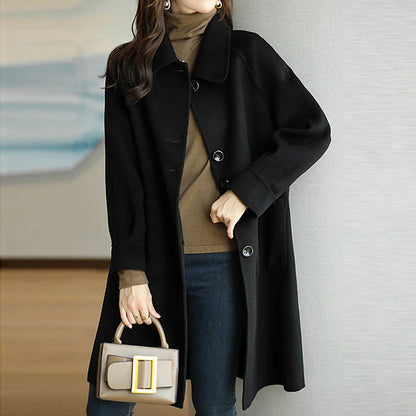 Women's Winter Coat Long Overcoat Single Breasted Lapel Pea Coat Thermal Warm Windproof Trench Coat with Pockets Elegant Outerwear Fall Outerwear Long Sleeve Gray Black