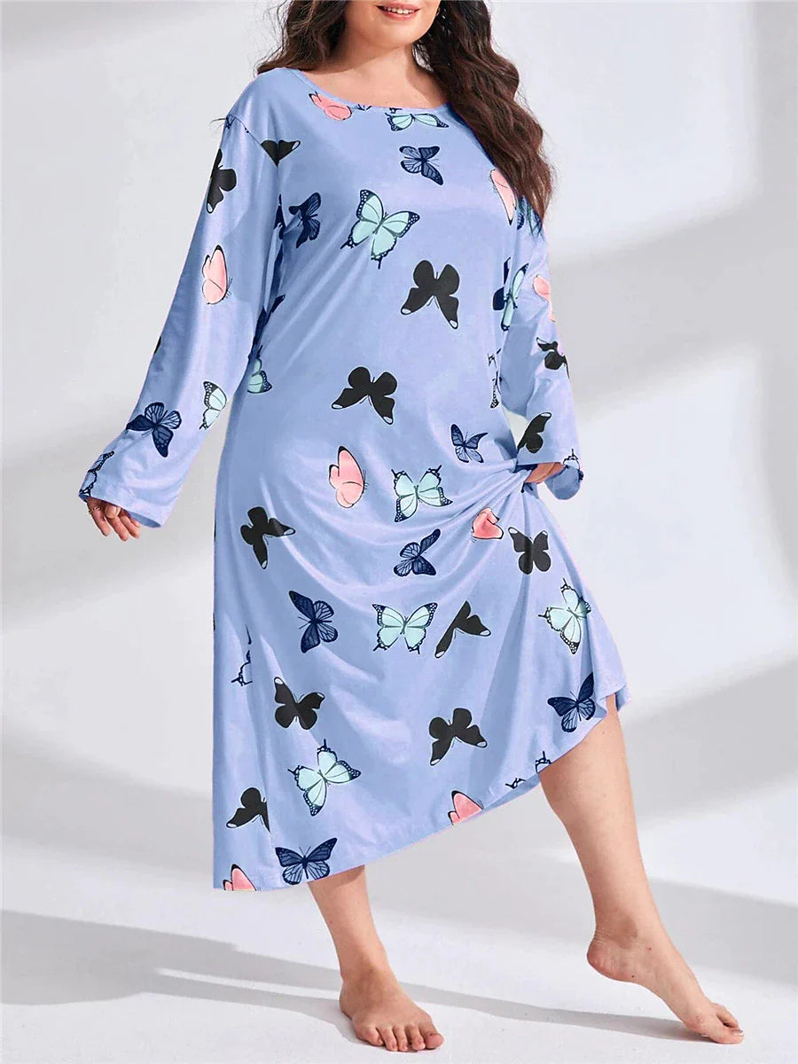 Women's Plus Size Pajamas Sleepwear Nightshirt Sleep Shirt Butterfly Heart Fashion Casual Home Valentine's Day Bed Polyester Comfort Breathable Crew Neck Long Sleeve Spring Purple black Lotus Pink