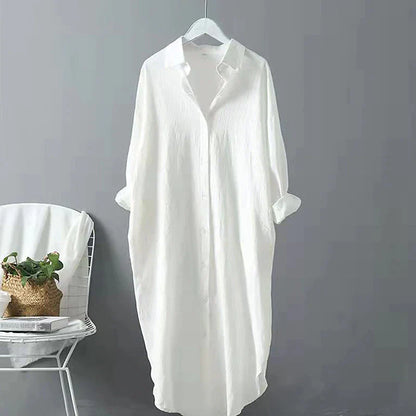 Women's Shirt Dress Casual Dress Shift Dress Maxi long Dress Outdoor Winter Dress Daily Cotton And Linen Basic Casual Shirt Collar Button Long Sleeve Summer Spring Fall 2023 Loose Fit Black White Pink