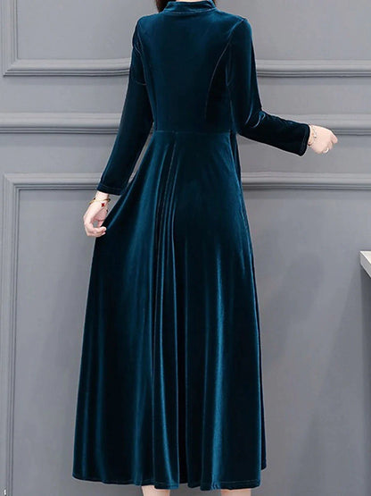 Women's Party Dress Wedding Guest Dress Velvet Dress Work Dress Midi Dress Black Wine Royal Blue Long Sleeve Pure Color Ruched Winter Fall Spring V Neck Fashion Spring Dress