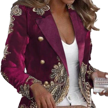 Women's Blazer Lightweight Comfortable School Party Office Christmas Print Open Front Lapel Contemporary OL Style Baroque Office / career Print Regular Fit Outerwear Long Sleeve Spring Fall Purple S