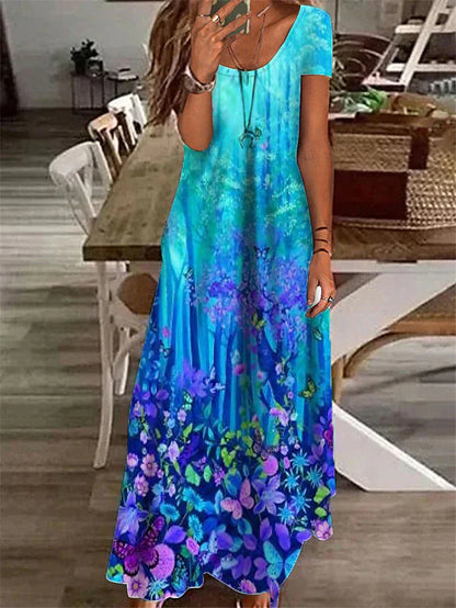 Women's Casual Dress Shift Dress Long Dress Maxi Dress White Blue Green Short Sleeve Floral Print Spring Summer Crew Neck Basic Daily Vacation Summer Dress 2023 S M L XL XXL 3XL