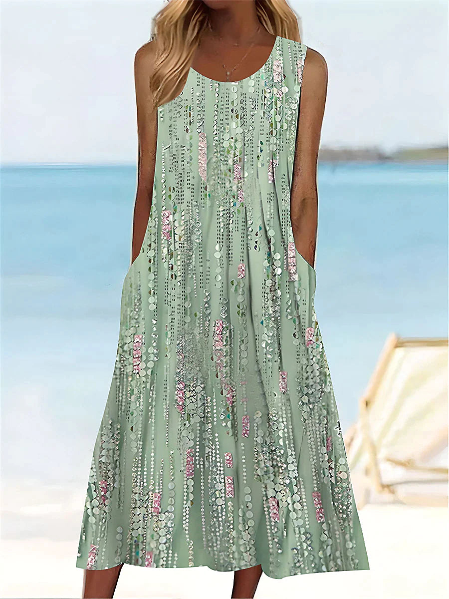 Women's Tank Dress Summer Dress Graphic Floral Print Ruched Crew Neck Midi Dress Fashion Modern Outdoor Daily Sleeveless Regular Fit Light Green Blue Brown Summer Spring S M L XL XXL