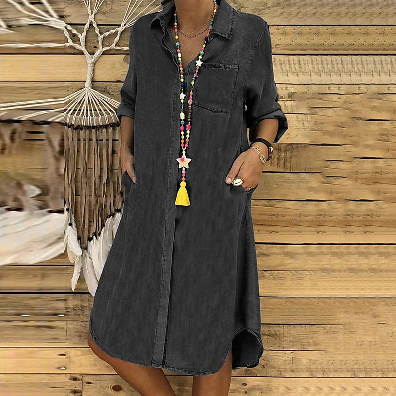 Women's Shirt Dress Casual Dress Shift Dress Midi Dress Outdoor Winter Dress Daily Polyester Basic Casual Shirt Collar Button Pocket Long Sleeve Winter Fall Spring 2023 Regular Fit Black Navy Blue