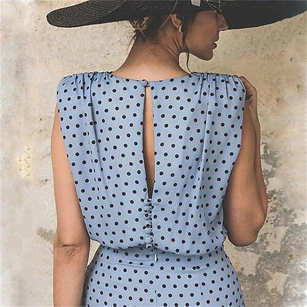 Women's Sheath Dress Knee Length Dress White Pink Red Light Blue Sleeveless Polka Dot Print Ruched Spring Summer Round Neck Elegant Casual Vintage Party 2023 S M L XL XXL 3XL / Sexy