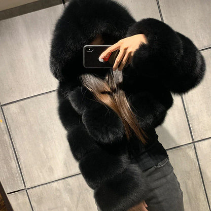 Women's Fur Coat Faux Fur Coat Hoodie Jacket Wedding Daily Outdoor clothing Fall Winter Short Coat Slim Casual Faux Leather Jacket Long Sleeve Solid Color Fur Light Pink Sapphire Navy